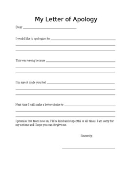 Preview of Apology Letter: Behavior Reflection Tool