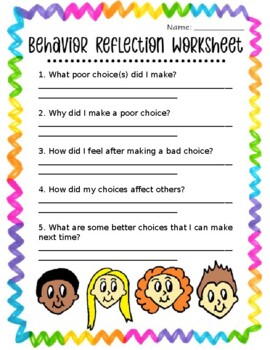 Preview of Behavior Reflection Worksheet