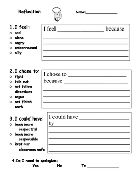 Preview of Behavior Reflection and Apology Template with word bank