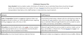 Preview of Behavior Response Plan
