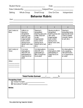 Behavior Rubric 1 by Kelsey Walsh | TPT