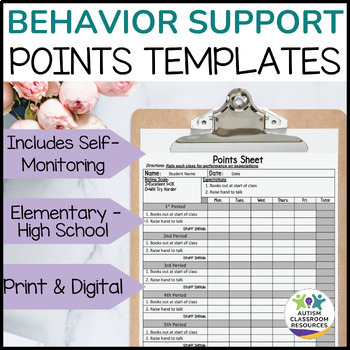 Preview of Behavior Self-Monitoring and Point System Sheets - Behavior Support for All Ages