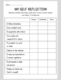 Behavior Self Reflection Student Sheet