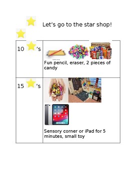 Preview of Behavior Star Chart, Star menu, and Star rules