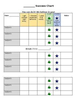 Preview of Behavior Success Chart-- Primary Grades