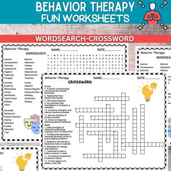 Preview of Behavior Therapy Worksheets Word Search and Crosswords