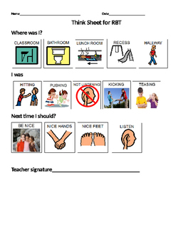 Preview of Behavior Think Sheet