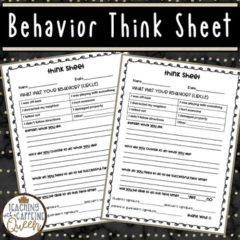 Preview of Behavior Think Sheet