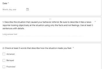 Preview of Behavior Think Sheet- Digital Google Form