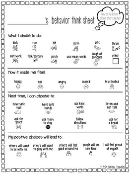 Preview of Behavior Think Sheet For Kids
