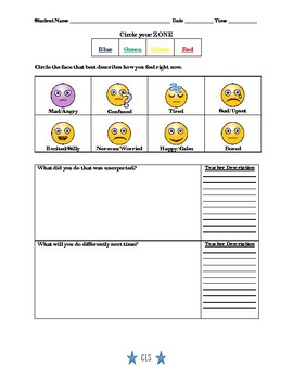 Preview of Behavior Think Sheet for Grades K-2: Zones of Regulation