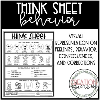 Behavior Think Sheet (with visuals) by Creation Education | TpT