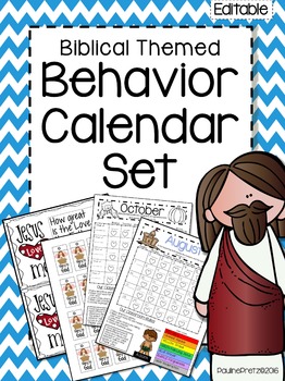 Preview of Behavior Tracking Calendars - Biblical themed (Editable)