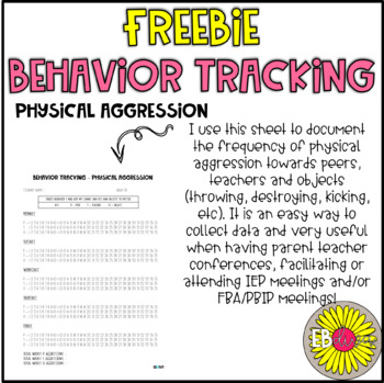 Preview of FREEBIE *** Behavior Tracking - Physical Aggression (non-editable)