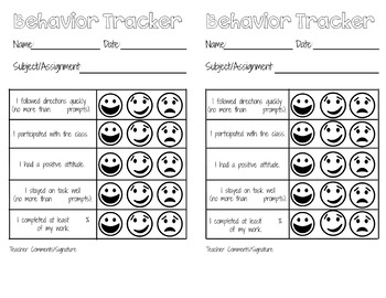Preview of Behavior Tracking Sheet for self-assessment