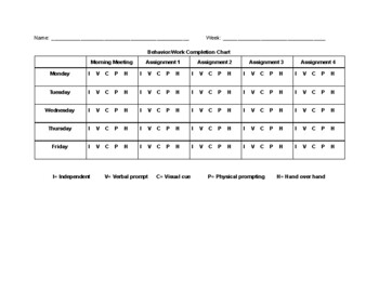 Preview of Behavior/Work Completion Data Tracker