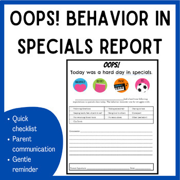 Preview of Behavior in Specials Note