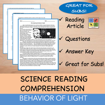 Preview of Behavior of Light - Reading Passage and x 10 Questions (EDITABLE)