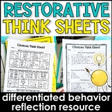 Restorative Practices Behavior Reflection Sheets