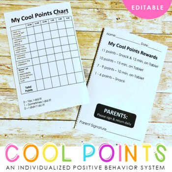 Preview of Cool Points Charts - Individualized Positive Behavior Management Tool