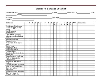 Behavioral checklist/Tracking Form by Lifelong counseling | TPT