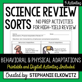 Preview of Behavioral vs. Physical Adaptations Review Sort | Printable, Digital & Easel
