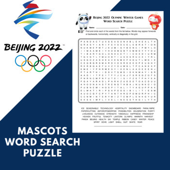 Preview of Beijing 2022 Olympic Winter Games Word Search Puzzle - Meet the Mascots