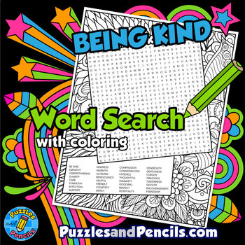 Preview of Being Kind Word Search Puzzle with Coloring Activity | Social Skills