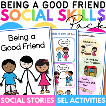Preview of Being a Good Friend Social Skills Story Pack with Friendship Activities