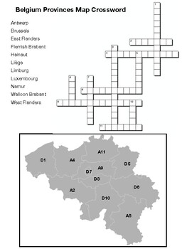 Belgium Provinces Map Crossword and Word Search by Northeast Education