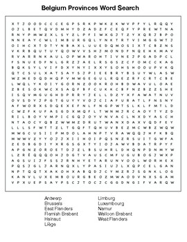 Belgium Provinces Map Crossword and Word Search by Northeast Education