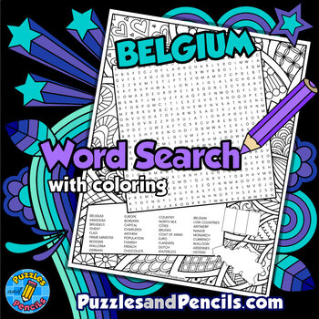 Preview of Belgium Word Search Puzzle with Coloring Activity Page | Countries of Europe