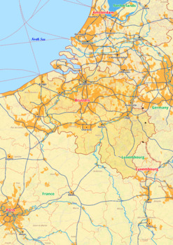 Preview of Belgium map with cities township counties rivers roads labeled