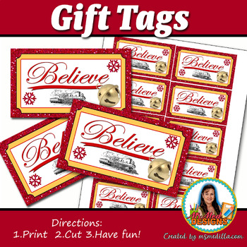Preview of Believe Christmas Gift Tags Printable Hang Tags for Teachers, Staff, Faculty