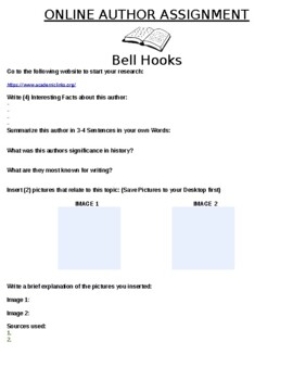 Preview of Bell Hooks "Author Mini-Research" Online Assignment