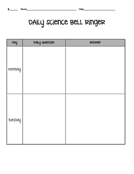 Preview of Bell Ringer Answer Sheet