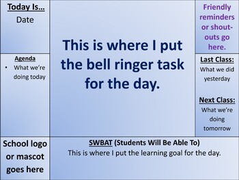 Preview of FREE Bell Ringer Daily Agenda Slide Template - Editable