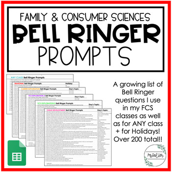 Preview of Bell Ringer Prompts | Class Starter Questions | Growing List | FCS