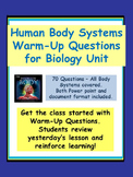 Human Body Systems Warm-Up Questions