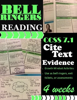 Preview of Cite Text Evidence: Bell Ringers: Literature & Reading CCSS 7.1