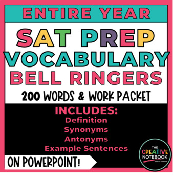 Preview of SAT Prep Vocabulary Words BELL RINGERS with Work Packet, ENTIRE YEAR, Editable!