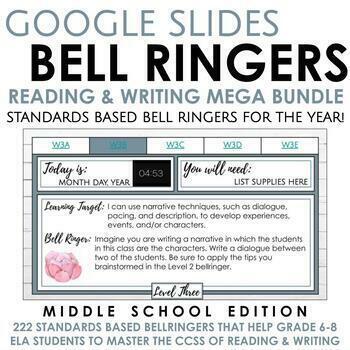 Preview of Bell Ringers for Middle School ELA on Google Slides, Standards Based