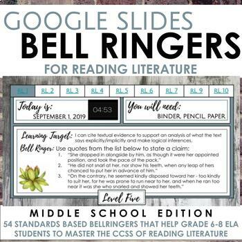 Preview of Bell Ringers for Reading Literature Standards in Grades 6-8 on Google Slides
