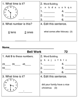 bell work days 61 120 by school junky teachers pay teachers