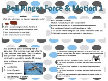 Preview of Bell Work Forces & Motion 1