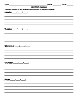 Preview of Bell Work Handout