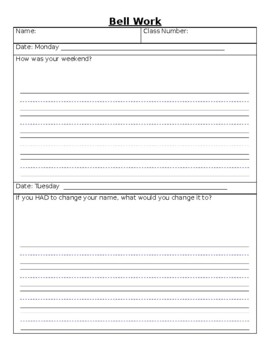 Bell Work Template Editable - Primary by Julian M | TPT