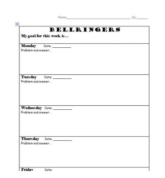 Preview of Bellringers & Goal Setting