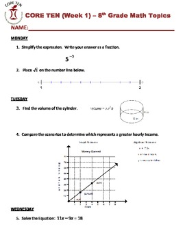 Bellwork - 8th Grade Math - Weeks 1-20 and 5 Quizzes | TpT