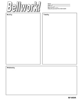 Bellwork Worksheet by Tanya Lacayo-Roy | Teachers Pay Teachers